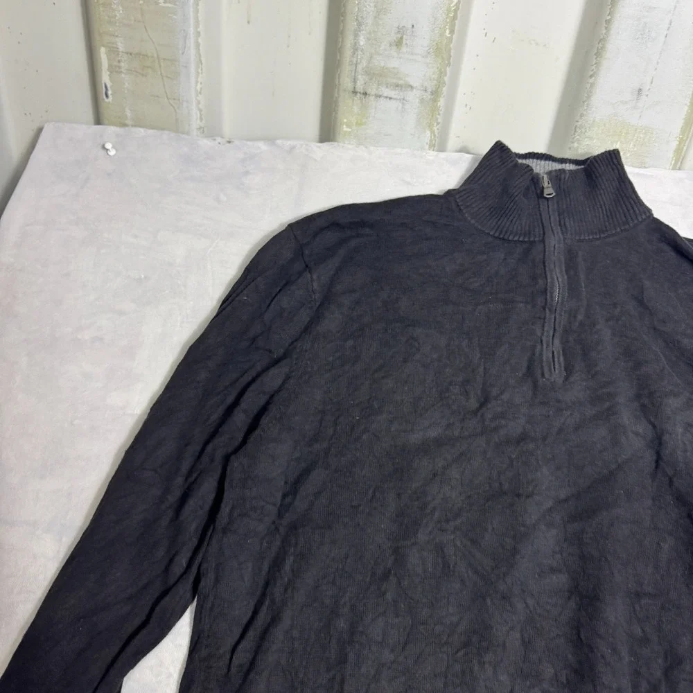 Old Navy Mens 1/4‎ Zip Pullover Sweater Black Knitted Ribbed Cuff Long Sleeve XL